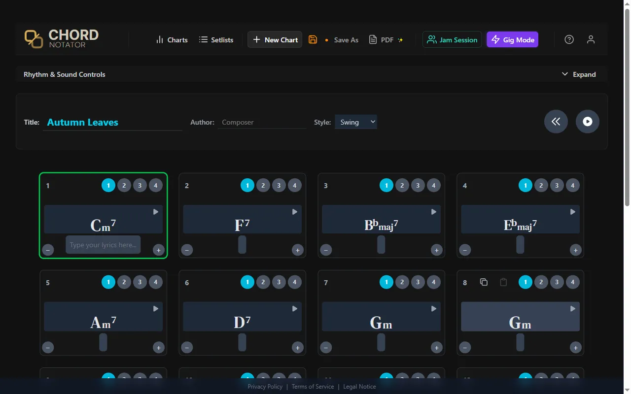 Autumn Leaves A section written in Chord Notator