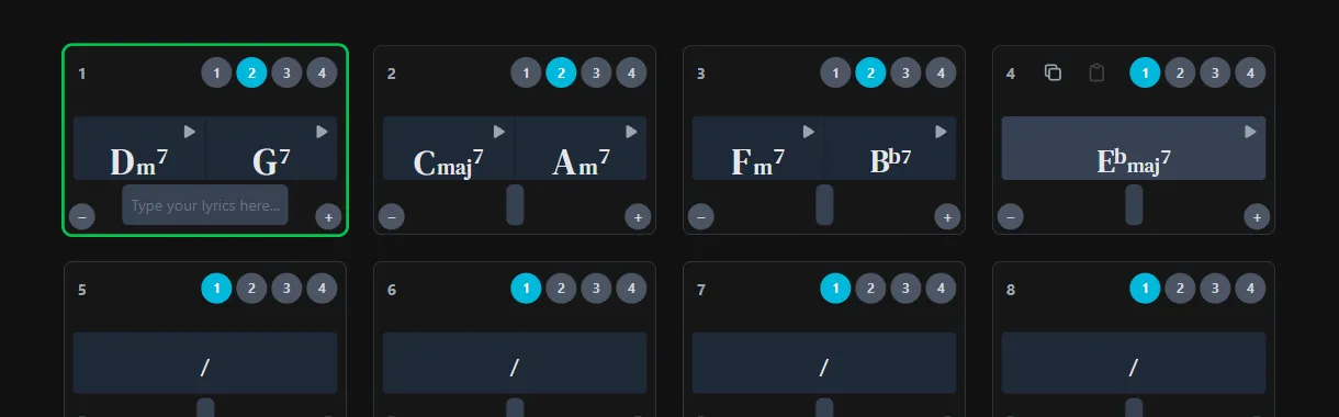 Autumn Leaves bridge with two chords per measure in Chord Notator